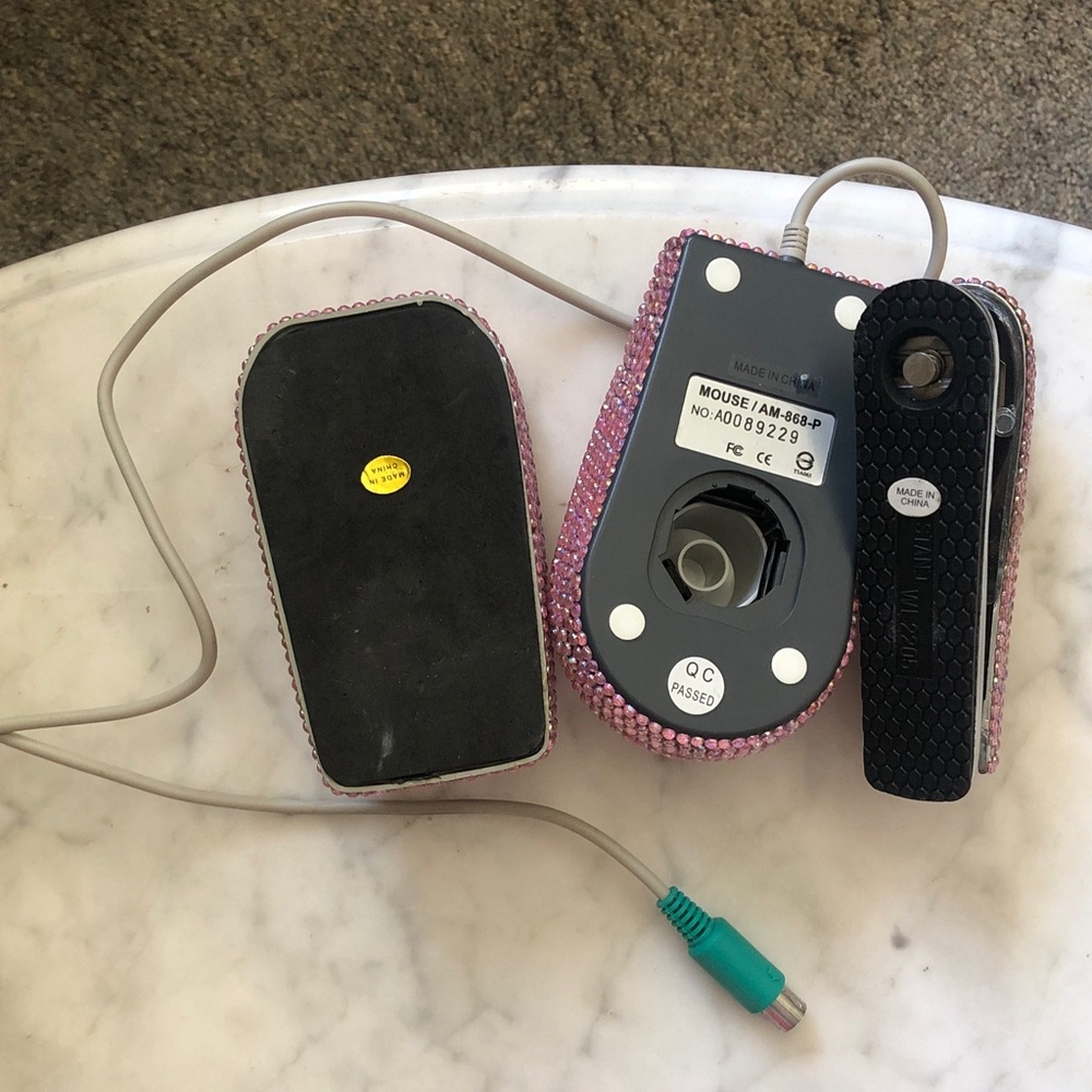 Pink Rhinestone Computer Mouse, tape & stapler 3pc set! Vintage! - Picture 6 of 12
